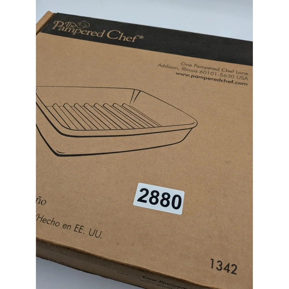 Pampered Chef Small Ridged Baker 1342 9x6.75 Stoneware Baking Dish Beige USA